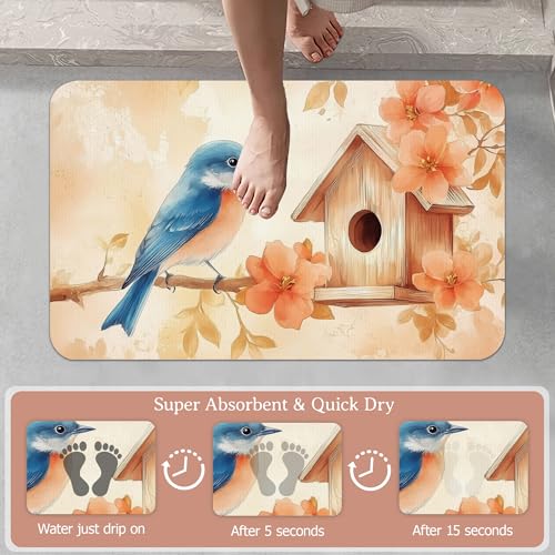 Bath Mat,Blue Bird Bathroom Rugs,Quick-Drying Non-Slip Rubber Bath Mats Fall Leaves Absorbent Diatomaceous Earth Mat for Bathroom Home Decor 17"x29.5" - color: Blue Bird,fall Leaves