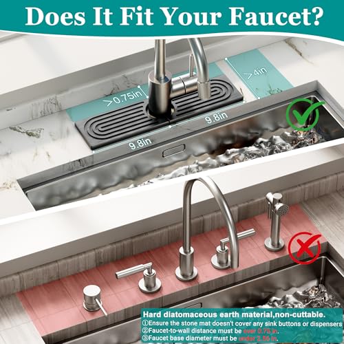 Stone Faucet Mat for Kitchen Sink - Quick Dry Diatomite Sink Splash Guard, Prevents Moisture Buildup & Water Stains, Water Absorbing Stone Tray for Bathroom Countertop (Dark Gray, 20" x 4") - color: Dark Gray, size: 20" x 4"