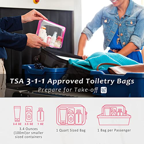 3pcs Clear Cosmetic Bags, TSA Approved Toiletry Bag Set Crystal Clear Travel Beach Essentials Bag Organization PVC, Clear Makeup Bags Luggage Pouch Carry on Airport Airline Compliant Bag Women Men - color: 3pcs Pink-1 large, 1 medium, 1 small