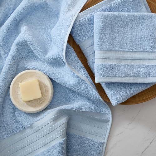 Martha Stewart - Bath Towels, Soft & Absorbent 100% Cotton Towels, Plush 700 GSM, 6-Piece Bathroom Towel Set with Textured Dobby Weave (Skyland Manor Blue) - color: Skyland Manor Blue