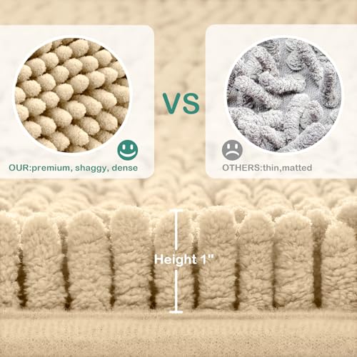 HOMEIDEAS Bathroom Rugs Set 2 Pieces, Ultra Soft Non Slip Absorbent Chenille Toilet Bath Mat Set (Beige) - color: Beige-beige, size: 1'8" x 2'8" (U Shape 20"x24"+20"x32")