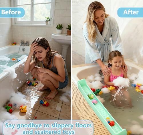 Bathtub Splash Guard for Kids, 2-in-1 Bath Toy Organizer Tub Shelf - color: Green