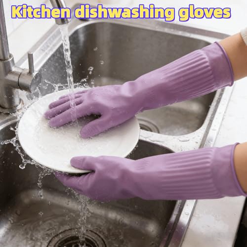 Long Rubber Waterproof Latex Household Cleaning 18inch Gloves Red Long Sleeved Heavy-duty Reusable 2Pair - color: Purple, size: Small