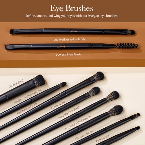 Jessup Makeup Brushes Set Jessup Make up Brushes 14Pcs Black Kabuki Foundation Eyeshadow Contour Concealer Powder Eyeliner Crease Eyebrow Blending Brush with Gift Box, T336-G - color: I-Black Gift, size: Full Brush Set