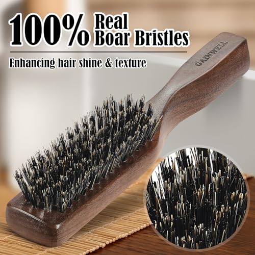 GAINWELL Mens Wild Boar Bristle Hair Brush for Men, Slick Back Hair Brush with Stiff Bristles for Thick & Thin Hair, Beard Brush Natural Black Walnut Wooden Handle Hairbrush - size: Regular
