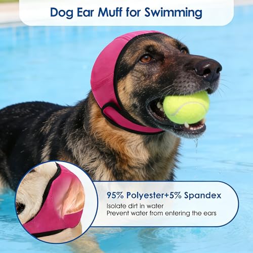 No-Flap Ear Wraps Dogs, Ear Muffs Bath Grooming, Soft Stretch Pet Ear Covers Drying Noise Comfort - color: Pink, size: Large