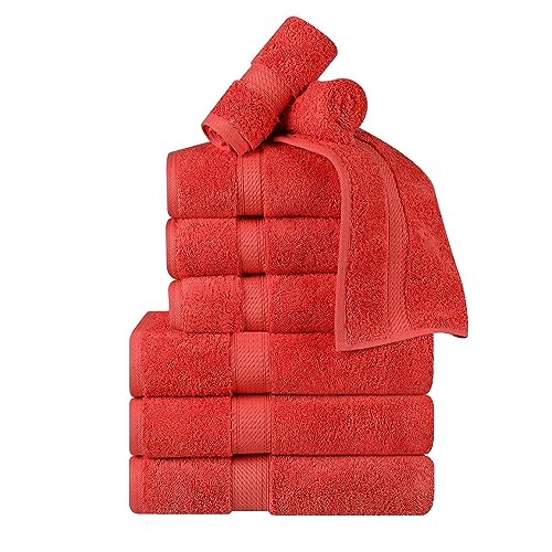 BLUENILEMILLS BNM Madeline Egyptian Cotton Heavyweight Towels, Ideal for Shower, Spa, Hotel, 800 GSM, Face/Washcloths, Hand Towels, Bath Towels, Highly-Absorbent, Luxury, 9 Piece Towel Set, Coral - color: Coral, size: 9-Piece Towel Set