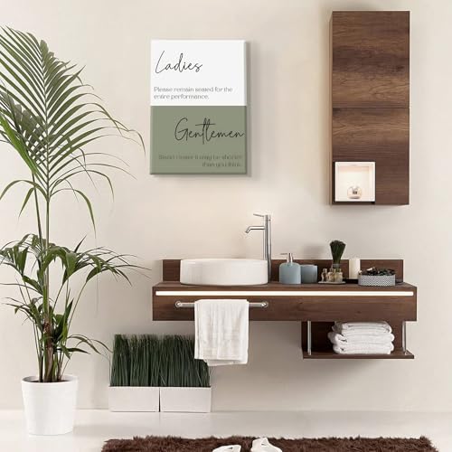 HDXUFJQ Funny Canvas Wall Art - White and Green Toilet Room Humor Wall Decor - Amusing Farmhouse Bathroom Sign - Picture Print - Ladies and Gentlemen - Ready to Hang (8"x10") - color: Wrapped Canvas Bathroom Sign, size: 10"L x 8"W