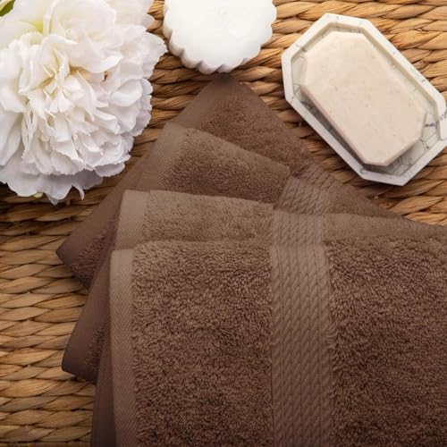 SUPERIOR Egyptian Cotton Plush & Absorbent, Hand Towel Set of 4, Chocolate | Quick Dry, Soft Luxury Towel Set, Bath Essentials for Bathroom, Guest Bath, Spa, 4 Piece Set, Madeline Towels - color: Chocolate, size: Hand Towel 4-Pack