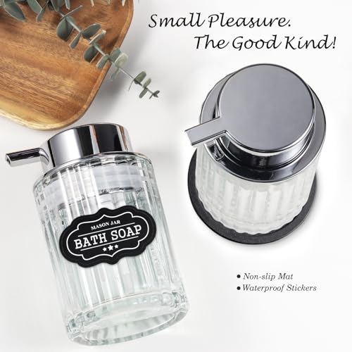 Amolliar Foaming Soap Dispenser, Plastic Pump Clear Glass Soap Dispenser, 8OZ Refillable Hand Soap Dispenser for Bathroom, Kitchen, Bath, Soap Pump Bottle for Liquid or Lotion Dispenser(Silver 2 Pack) - color: Silver