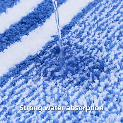 3-Piece Striped Bath Rug Set with U-Shaped Toilet Rug, Non-Slip Rubber Bottom, Soft Absorbent Microfiber, Quick Dry, Ultra Soft, Bath Mats for Tub - Sky Blue - color: Sky Blue