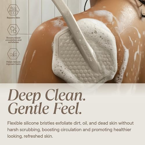 TOOLETRIES Silicone Back Scrubber for Shower, Bath Brush - Sand | Long ergonomic handle and non-slip grip make exfoliating hard-to-reach areas simple and comfortable. - color: Sand
