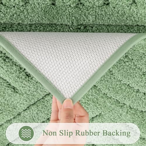 SHACOS Sage Green Microfiber Bathroom Rugs Sets 5 Piece Ultra Soft | Absorbent Bath Mat with Bath Runner, U Shape Contour Rug, Toilet Lid Cover, Non Slip Machine Washable Carpet for Bathroom - color: Sage Green