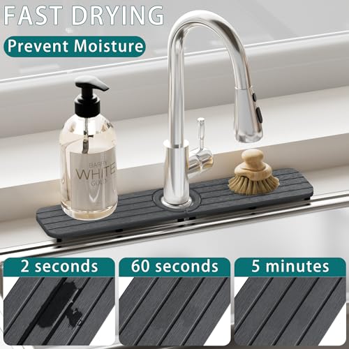 Water Absorbing Stone Kitchen Sink Mat, Faucet Splash Guard for Bathroom Counter - color: 19.7" x 3.9" Dark Gray B