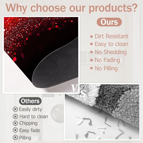 Diatomaceous Earth Bath Mat,Red Black Gradienr Bath Rugs,Glitter Non-Slip Thin Absorbent Fast Drying Easy to Clean for Bathroom Laundry Home Kitchen Door Mat 17x29.5Inch - color: Red Black Gradienr,glitter