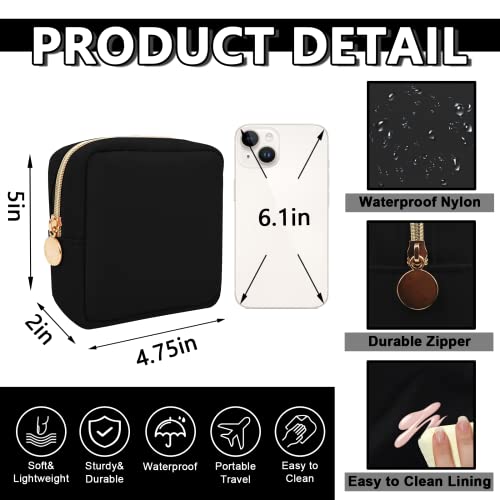 UIXIZQ Waterproof Mini Makeup Bag for Purse,Small Cosmetic Pouch Nylon Travel Toiletry Organizers Bag for Women Girls,Cute Zipper Preppy Coin Purse for Work(Mini-Black) - color: Black, size: Mini