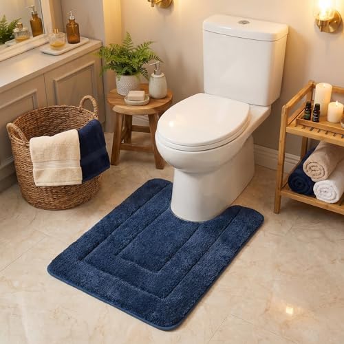 GRANNY SAYS Bathroom Toilet Rugs U Shaped, Bath Mats for Bath, Bathroom Rugs Non Slip Washable, Absorbent Microfiber Toilet Mat, Soft Plush Shaggy Bath Carpet, 20" x 24", Blue - color: Deep Blue, size: 1'8" x 2' (U-Shaped 20" x 24")