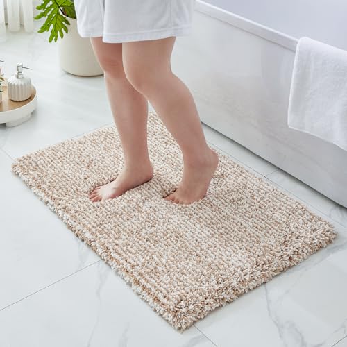 Bathroom Rugs Non Slip Washable, Ultra Soft Thick Shaggy Absorbent Bath Mats,High Density Foam Latex Non Slip Backing Bath Rugs,Microfiber Bath Mats for Bathroom Floor&Sink,24x17,White Beige - color: White Beige, size: 24" X 17"(Small Bathroom Rug)