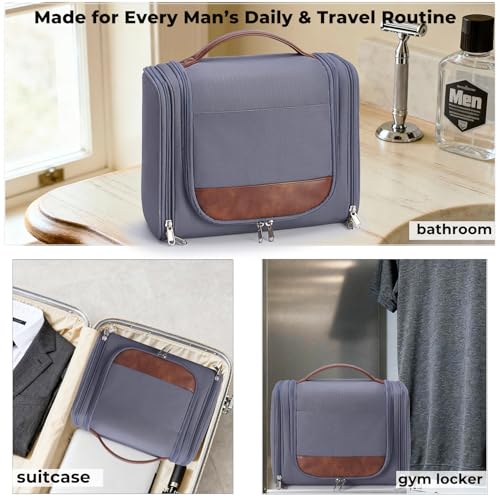 Ralnitote Large Hanging Toiletry Bag for Men, Travel Bathroom Bag with Hook, Hygiene Bag Organizer for Shower, Shaving & Grooming Essentials, Gray - color: Grey