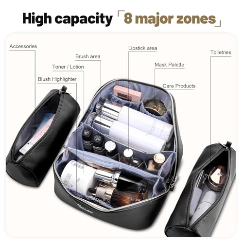 BOYATU Travel Makeup Bag Cosmetic Bags for Women: Large Capacity 3 Pcs Set Make up Bag with Compartments - Waterproof Vegan Leather Toiletry Organizer Bags with Handle (L26Black) - color: L26Black
