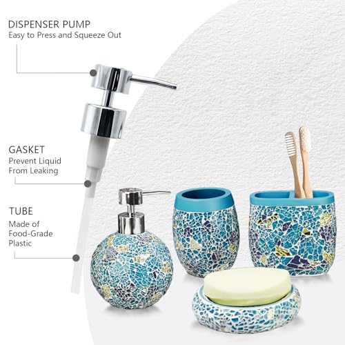 Handmade Blue Mosaic Glass Bathroom Accessory Sets 4PCS Bathroom Accessories Set Complete Includes Lotion Dispenser Toothbrush Holder Tumbler Cup & Soal Dish - color: Blue, size: Soap Dish