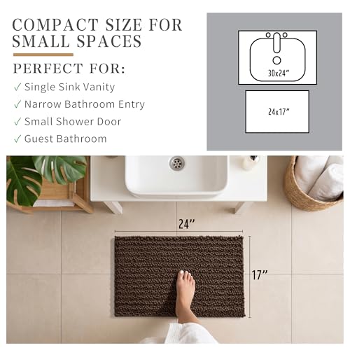 Yimobra Bathroom Rugs Non Slip Washable - Ultra Soft Absorbent Chenille Bath Mat, Quick Dry Shaggy Floor Carpet for Tub Shower, Brown Home Decor Accessories, 24x17 Inch - color: Brown, size: 24" X 17"