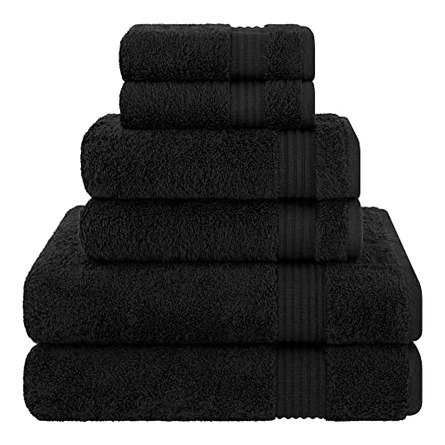 Cotton Paradise 100% Cotton Turkish Towel Set, Soft Absorbent Quick Dry, 6 Piece Towel Set, Coal Black - color: Coal Black, size: 6 PC SET (27x54" + 16x28" + 13x13")