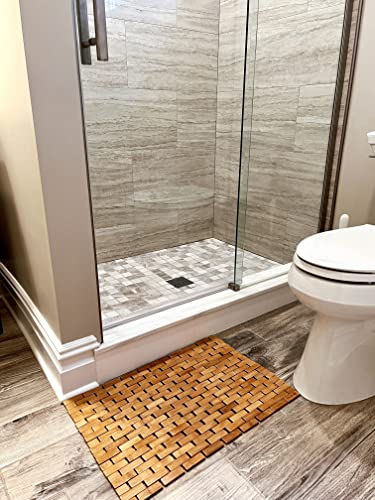 Mind Reader Bath Mat, Shower Mat, Bathtub Mat, Bathroom Accessory, Wood, Rayon from Bamboo, 23.5"L x 16.5"W x 0.4"H, Brown - style: Bath Mat