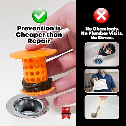 TubShroom Bathtub Drain Hair Catcher – In-Drain Tub Strainer & Clog Prevention Protector, Fits Standard 1.4”–1.75” Tub Drains, Easy Clean, Captures Human & Pet Hair out of Sight (Orange) - color: Orange