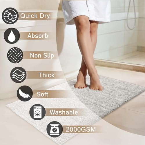 Non-Slip & Super Absorbent Bath Mat, 32x20 Inch Large Microfiber Bathroom Rug, Ultra Plush Quick Dry Machine Washable Shaggy Carpet for Shower Tub Floor, Light Gray - color: Light Gray, size: 32"x20"