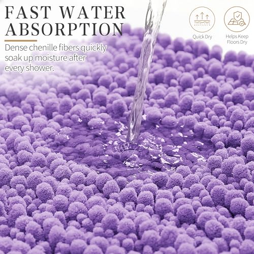 Yimobra Bathroom Rugs Non Slip Washable - Ultra Soft Absorbent Chenille Bath Mat, Quick Dry Shaggy Floor Carpet for Tub Shower, Lavender Home Decor Accessories, 24x17 Inch - color: Lavender, size: 24" X 17"