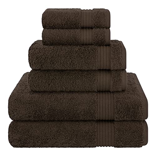 Cotton Paradise 100% Cotton Turkish Towel Set, Soft Absorbent Quick Dry, 6 Piece Towel Set, Chocolate Brown - color: Chocolate Brown, size: 6 PC SET (27x54" + 16x28" + 13x13")