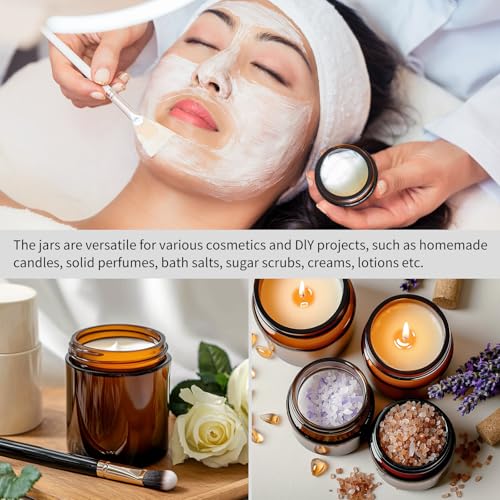 KEYWING 30Pack Amber Glass Jars with Black Lids, 8 oz Empty Cosmetic Jars with Inner Liners, Round Lotion Containers for Cream, Powders and Ointments - color: Amber, size: 8oz-30Pack