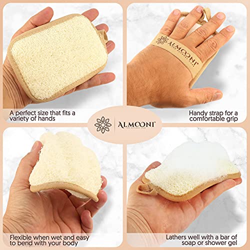Almooni Premium Egyptian Exfoliating Loofah Pad Body Scrubber - Rectangular loofa Shape - Made with Natural Egyptian Shower lufa Sponge that Gets You Clean, Not Just Spreading Soap (2 Pack) - style: Rectangular loofa Shape