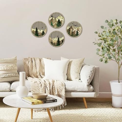 TOARTi 4Pcs Boho Mountain Wooden Wall Art Abstract Sun Moon Pine Tree Wall Decor Farmhouse Natural Mountain Landscape Artwork Minimalist Geometric Forest Hanging Sign for Living Room Bedroom Office - color: 4pcs Boho Mountain Wooden Wall Art