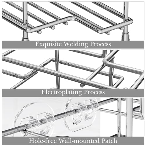 Linkidea Self Adhesive Toothbrush Holder for Shower, Stainless Steel Toothpaste Organizer, 3 Slots Wall Mount/Countertop Stand Compatible with Colgate Extra Clean, Oral-B CrossAction - color: Silver