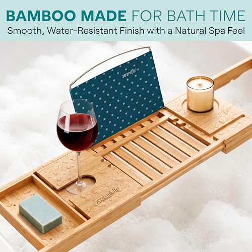SereneLife Premium Bathtub Tray Caddy, Expandable Bath Tray, Unique House Warming Gifts, Gift for Mom, Women, New Home, Wedding, Anniversary, Bridal Shower, Universal Fit for All Tub -Natural, GiftSet - color: Natural, Gift Set