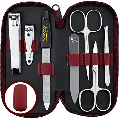 marQus Manicure Sets for Women & Men from Solingen Germany with Glass Nail File - Quality Grooming Kit Incl. Nail Clippers & Glass Nail File, Nail Kit Perfect for Pedicure. - color: Red