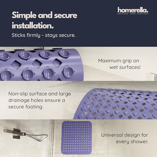 homerella® Shower Mat Non Slip Anti Mold, Non Slip Shower Mats for Inside Shower Stall Anti Slip Mat, Square Shower Floor Mat 21 x 21 in with Suction Cups & Hooks for Quick Drying, Machine Washable - color: Purple