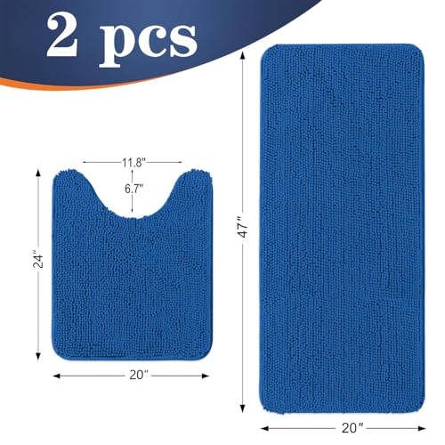 OLANLY Bathroom Rugs Sets 2 Piece, Soft Absorbent Chenille Bath Mats and U-Shaped Contour Toilet Rug Set, Machine Washable Bath Carpet, Home Decor Accessories(47"x20"+24"x20", Deep Navy Blue) - color: Deep Navy Blue, size: 47" X 20" + U24" X 20"