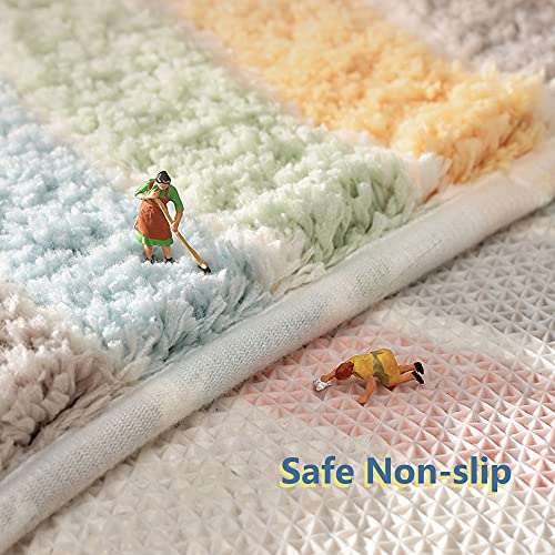 Rainbow Flocking Bath Mat, 32"x 20" | Water Absorbent, Non-Slip, Soft Microfiber, Cute Cartoon Doormat, For Tub Sink Shower Bath Room - size: 2'8" x 1'8" (Rectangular)
