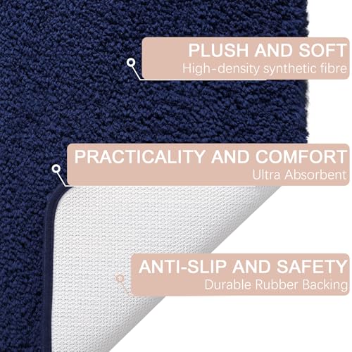 AROGAN Luxury Long Bathroom Runner Rug, 17x24 Inch Thick Soft and Absorbent Microfiber Non Slip Bath Mat, Rubber Backing Quick Dry Rugs Carpets, Machine Washable Plush Mats for Shower Floor, Navy Blue - color: Navy Blue, size: 1'5" X 2' (24" X 17")