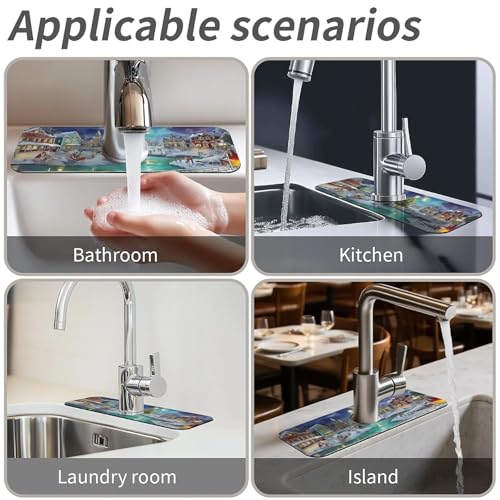Faucet Fast Absorbent Pad - Christmas Snowy Town , Suitable For Kitchen, Bathroom, Island And Other Scenes - color: Christmas Snowy Town
