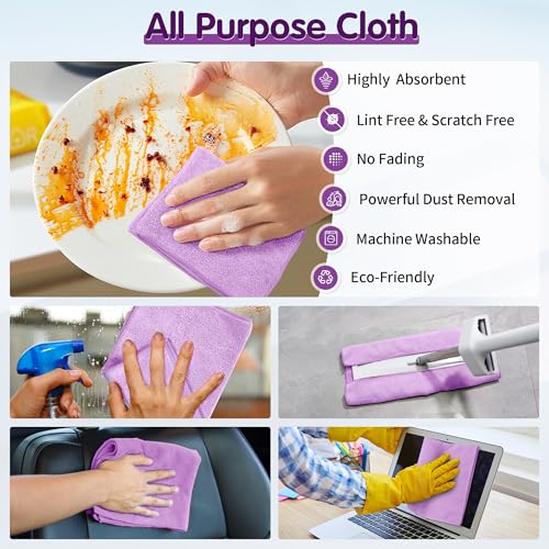 20 Pack Purple Microfiber Cleaning Cloth, Lint-Free Car Wash Towels, All-Purpose Absorbent Cleaning Rags for Housekeeping, Dust Cloth for Office, Mechanic, Automotive - color: Purple