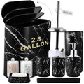 Bathroom Accessories Set, 9-Piece Marble Black Bathroom Set, Black Bathroom Accessories with Slim Trash Can, Soap Dispenser, Toilet Brush, Toothbrush Set, Qtip Holders