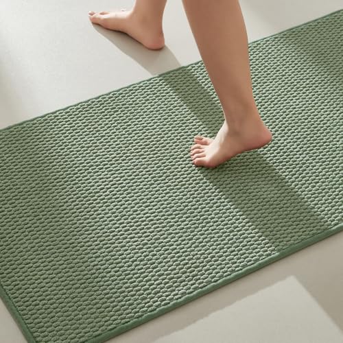TYUU Bathroom Rugs Non Slip Washable, Super Absorbent Thin Bath Mat Quick Dry Low Pile Bathroom Rug, Sage Green 20"x48" - color: Sage Green, size: 1'8" X 4' (Rectangular)