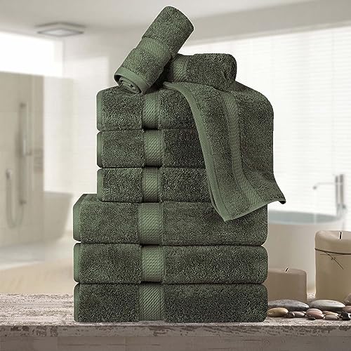 BNM Madeline Egyptian Cotton Heavyweight Towels, Ideal For Shower, Spa, Hotel, 800 GSM, Face/ Washcloths, Hand Towels, Bath Towels, Highly-Absorbent, Luxury Basics, 9 Piece Towel Set, Forest Green - color: Forest Green, size: 9-Piece Towel Set
