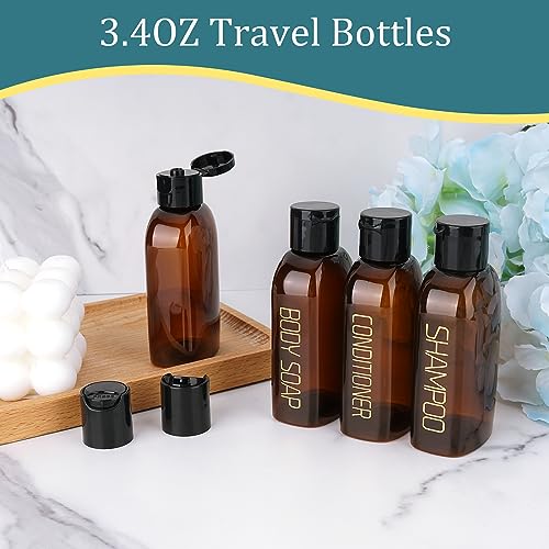 Cosywell Travel Bottles for Toiletries 9PCS Plastic Squeeze Bottles TSA Approved Travel Size Containers Leakproof Plastic Cream Jars Refillable Cream Lotion Travel Essential Toiletries - color: E-Brown