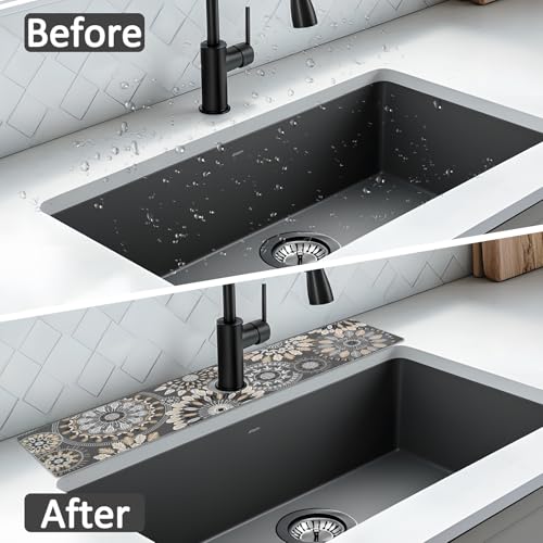 2PCS 24" X 5.5" Kitchen Sink Splash Guard Faucet Mat Mandala Super Absorbent Fast Drying Faucet Guard & Draining Mat Sink Splash Guard Behind Faucet for Kitchen, Bathroom - size: 24" x 5.5"（2pcs）