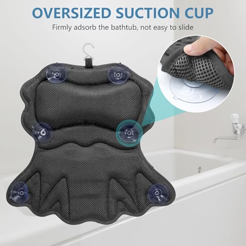 SetSail Bath Pillow, Relaxing Bath Pillows for Tub Neck and Back Support Soft 4D Breathable Air Mesh Ergonomic Bathtub Pillow with 6 Strong Suction Cups and Hook Luxury Bathroom Accessories,Black - size: Black3